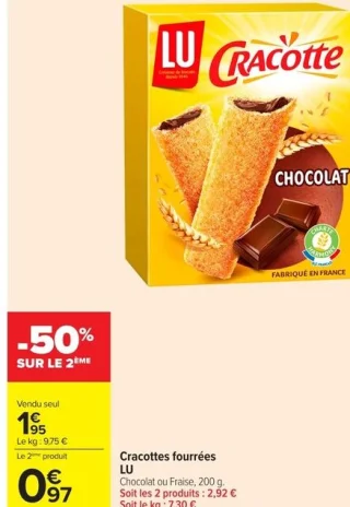 Cracottes fourrées LU Chocolat ou Fraise