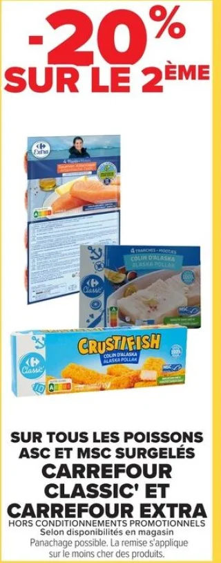 Poissons surgelés ASC et MSC Carrefour Classic' et Carrefour Extra