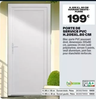 PORTE DE SERVICE PVC H.205XL.80 CM