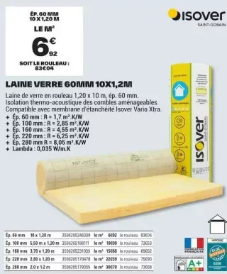 Isover LAINE VERRE 60MM 10X1,2M