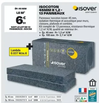 Isocoton Isover 45 mm R 1,2 - 13 panneaux