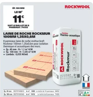 Laine de roche Rockmur Rockwool 100 mm 1,35x0,6 m