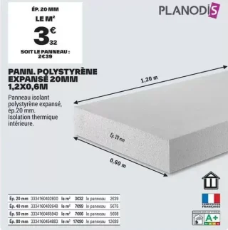 Pann. Polystyrène Expansé 20mm 1,2x0,6m Planodis