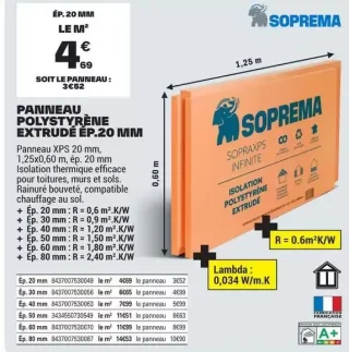 Panneau Polystyrène Extrudé Ép.20 mm Soprema