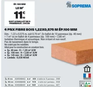 4 Pnx Fibre Bois 1,22x0,575 m Ép.100 mm Soprema
