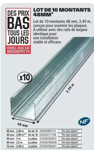 Lot de 10 montants 48mm
