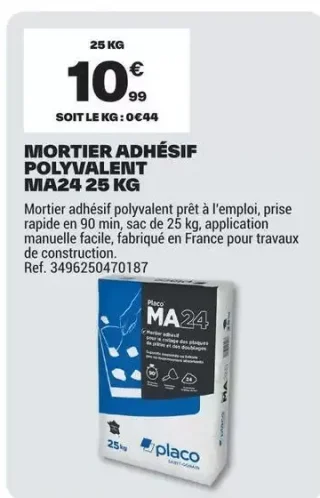 Placo Mortier adhésif polyvalent MA24 25 kg