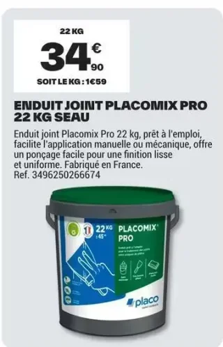 Placo Enduit joint Placomix Pro 22 kg seau