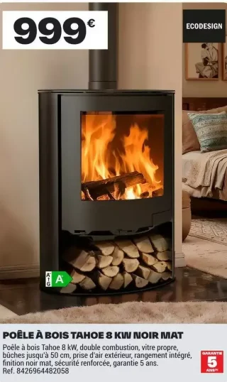 POÊLE À BOIS TAHOE 8 KW NOIR MAT