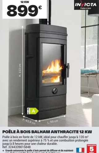 POÊLE À BOIS BALHAM ANTHRACITE 12 KW