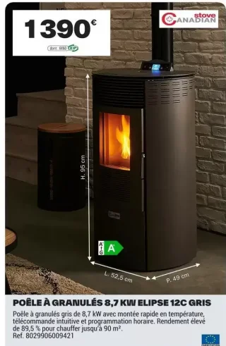 Poêle à granulés 8,7 kW Elipse 12C Gris