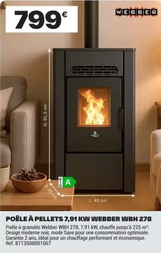 Poêle à pellets 7,91 kW Webber WBH 278