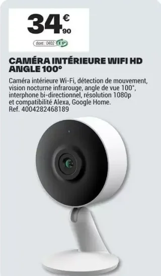 Caméra intérieure wifi HD angle 100°