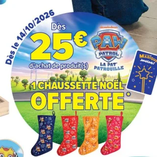 1 chaussette de Noël offerte La Pat' Patrouille dès 25€ d'achat