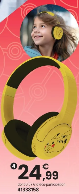 Casque Bluetooth pour enfant Pikachu Pokémon