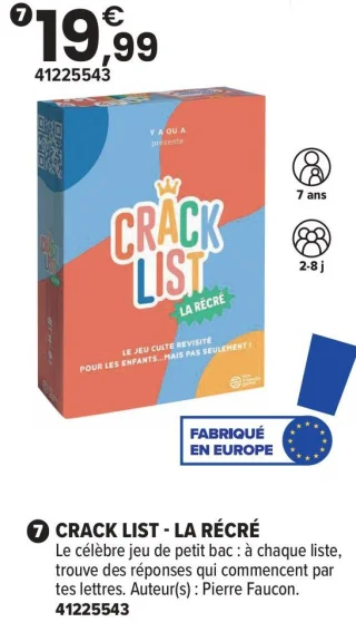 Jeu de société Crack List - La Récré
