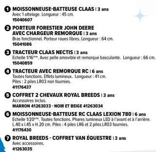 Descriptions des véhicules et coffrets jouets
