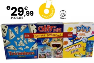 Jeu de société Triominos Classic + Chat'Trappe + Combo Topple/Tumble Goliath