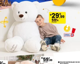 Peluche Gaston blanc 120 cm Pioupiou & Merveilles