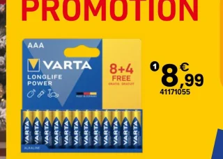 Piles Varta Longlife Power AAA LR03 (8 + 4 gratuites)