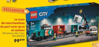 Le train de marchandises du port avec grue et camion LEGO City