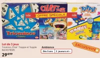 Lot de 3 jeux Triomino, Chat ' Trappe et Topple Goliath