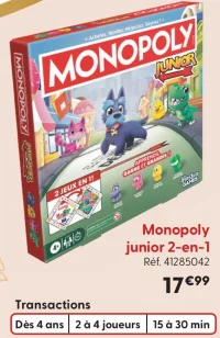 Jeu de société Monopoly junior 2-en-1