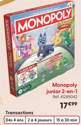 Jeu de société Monopoly junior 2-en-1