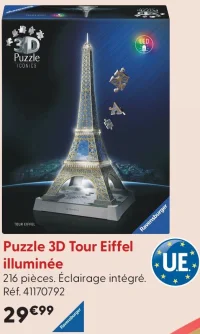 Puzzle 3D Tour Eiffel illuminée Ravensburger