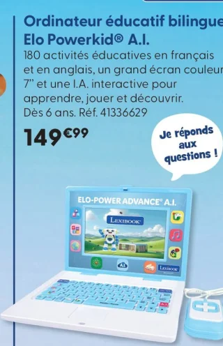 Ordinateur éducatif bilingue Elo Powerkid® A.I. Lexibook