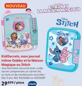 KidiSecrets, mon journal intime Gabby et la Maison Magique ou Stitch VTech