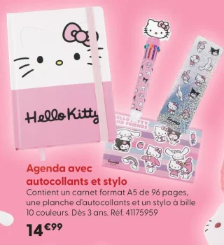 Agenda avec autocollants et stylo Hello Kitty