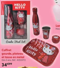 Coffret gourde, plateau et tasse en métal Hello Kitty