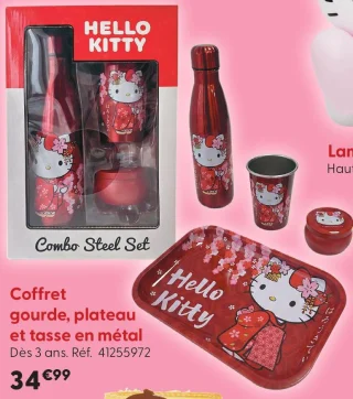 Coffret gourde, plateau et tasse en métal Hello Kitty