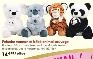 Peluche maman et bébé animal sauvage
