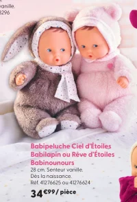 Peluche Babipeluche Ciel d'Étoiles, Babilapin ou Rêve d'Étoiles Babinounours Corolle