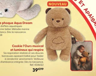 Peluche Cookie l'Ours musical et lumineux qui respire Cloud B