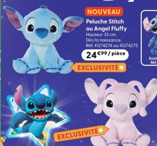 Disney Peluche Stitch ou Angel Fluffy 33 cm