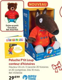 Peluche P'tit Loup conteur d'histoires Gipsy Toys