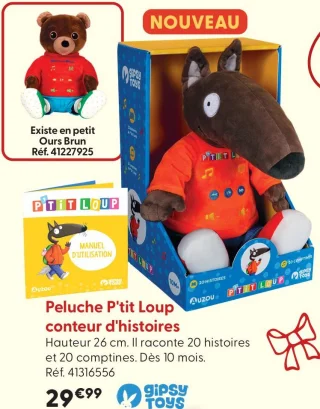 Peluche P'tit Loup conteur d'histoires Gipsy Toys