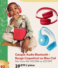 Casque Audio Bluetooth - Rouge Coquelicot ou Bleu Ciel Tonies
