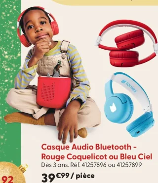 Casque Audio Bluetooth - Rouge Coquelicot ou Bleu Ciel Tonies