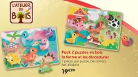 Pack 2 puzzles en bois la ferme et les dinosaures L'Atelier du Bois