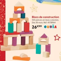 Blocs de construction 100 pièces en bois colorées Okoïa