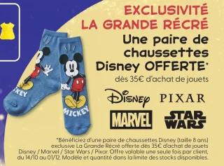 Une paire de chaussettes Disney OFFERTE dès 35€ d'achat de jouets