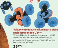 Voiture cascadeuse et lumineuse bleue radiocommandée 1/24ème