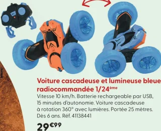 Voiture cascadeuse et lumineuse bleue radiocommandée 1/24ème