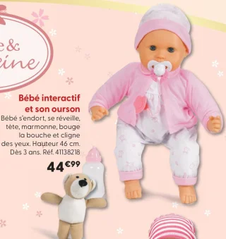 Poupon Bébé interactif et son ourson Cerise & Capucine