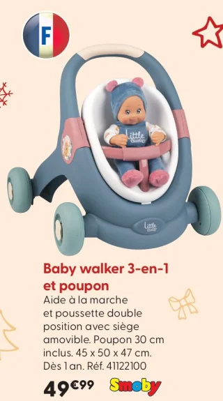 Baby walker 3-en-1 et poupon Smoby