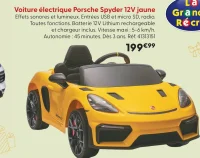 Voiture électrique Porsche Spyder 12V jaune